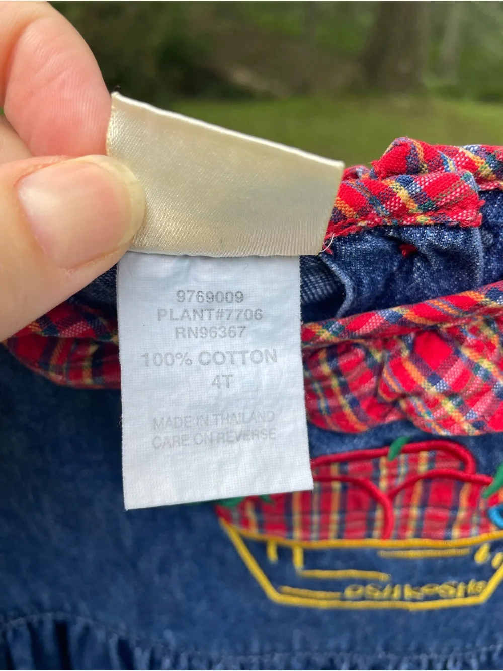 Vintage OshKosh Collection 100% Cotton Denim Tiered Dress w/ Plaid Ruffles